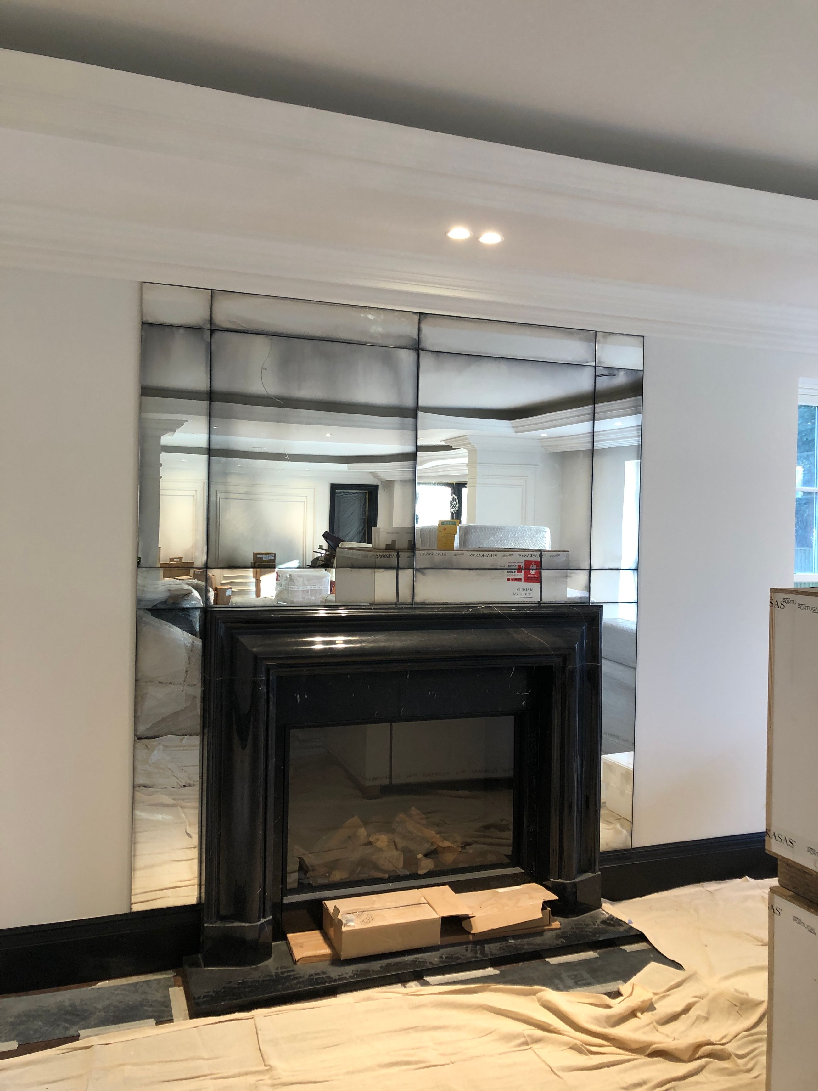 Cloudy Edges Antique Mirror Fireplace Feature Saligo Design Project